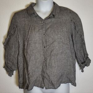 FM2050 Boutique Gingham Checkered Button-Up Blouse size Large